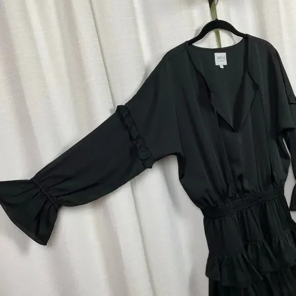 Misa Los Angeles Black Long Sleeve Amalya Ruffle Mini Dress Sz.S - Picture 10 of 16